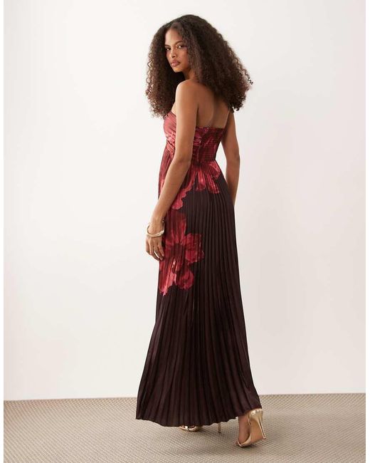 Abercrombie & Fitch Pink Strapless Plisse Maxi Dress With Scarf Detail