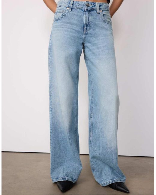 Stradivarius Blue Low-rise Wide-leg Jeans With Star Detail