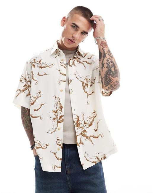 ASOS Oversized Shirt With Cherub Print in White for Men Lyst UK