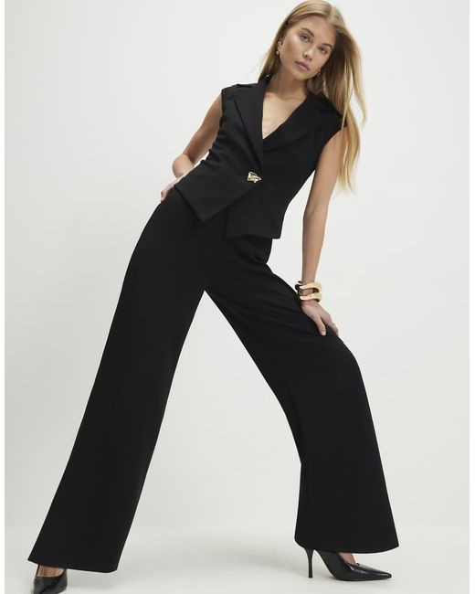 River Island Black Cap Sleeve Wide Leg Jumpsuit
