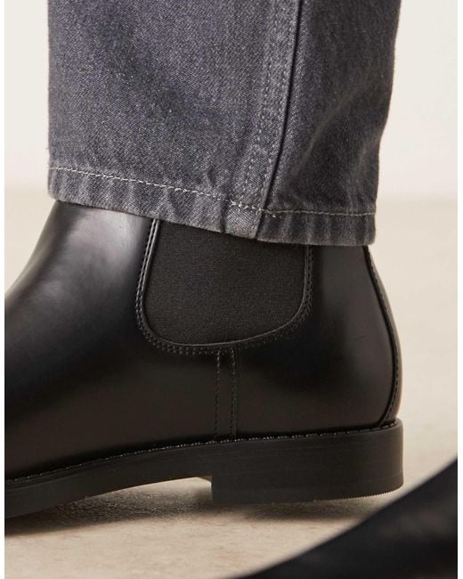 Mango Black Leather Chelsea Boot for men