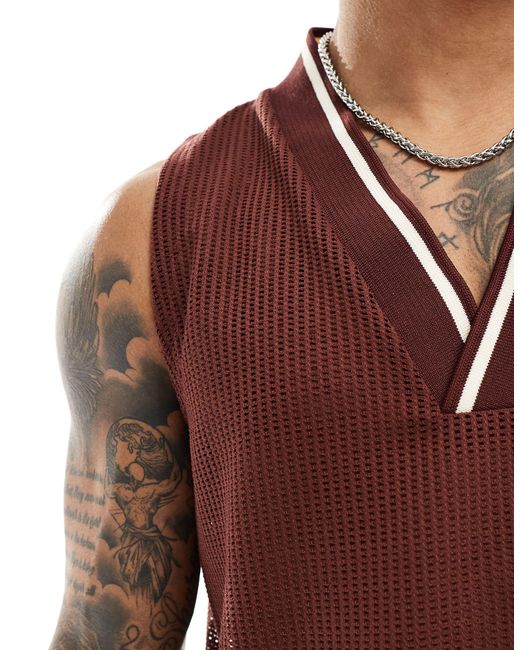 ASOS Red Relaxed Tank Vest With V Neck for men
