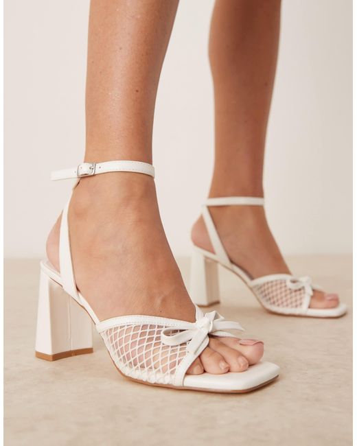 Glamorous Natural Mid Block Heeled Bow Sandals