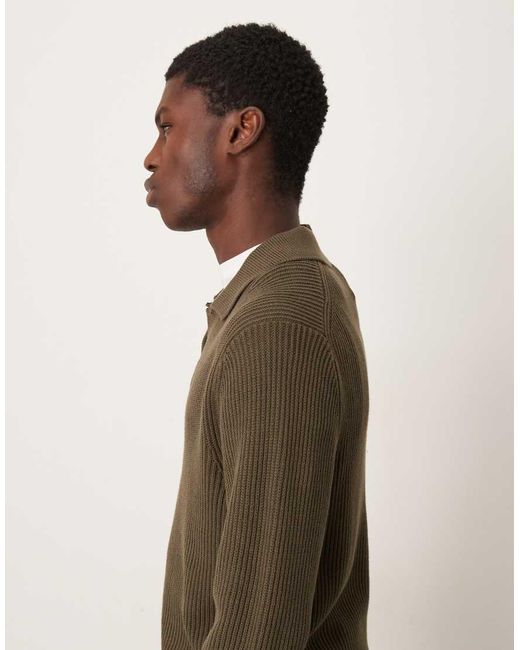 Mango Brown Knitted Open Collar Polo Shirt for men