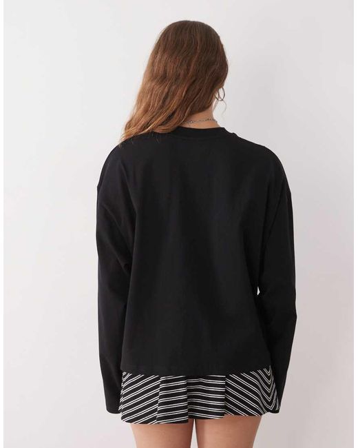 Lioness Black Bloom Cotton Long Sleeve Crew Neck Boxy T-shirt