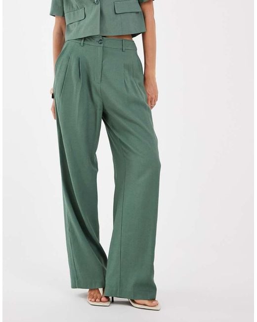 Vero Moda Green Wide Leg Pleat Front Tailored Trouser Co-ord