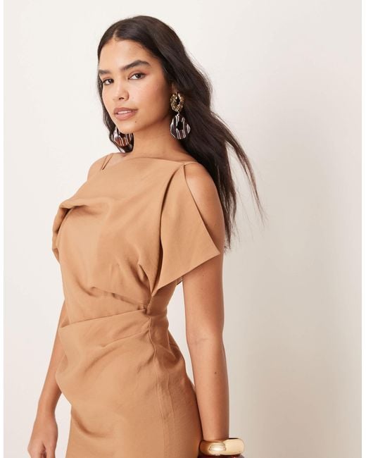 ASOS Natural Square Neck Draped Midaxi Dress