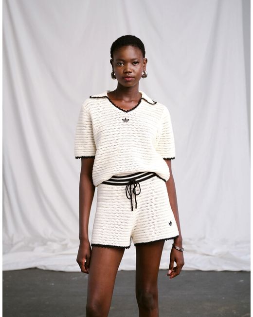 Adidas White Originals X Asos Crochet Knitted Shorts With Contrast Trim