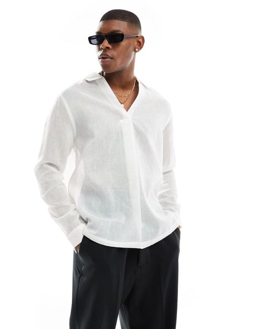 ASOS White Relaxed Fit Overhead Shimmer Textured Shirt With Front Pleat for men