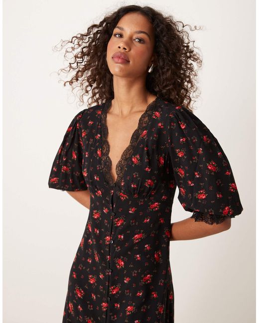 Miss Selfridge Multicolor Lace Trim Button Through Maxi Dress