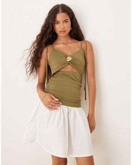 ASOS Green Tie Strap Cut Out Poplin Skirt Mini Dress With Hardware Detail