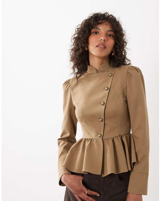 Miss Selfridge Brown Asymmetric Military Jacket