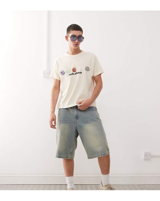 Collusion White Oversized Short Sleeve Antifit Printed T-Shirt for men