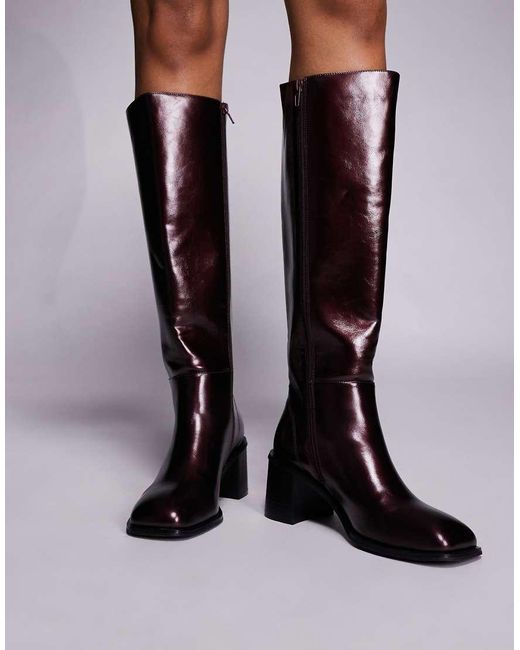 Public Desire Blue Katy Block Heel Knee Boots