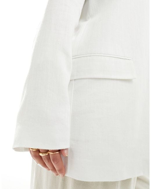 ASOS White Asos Design Curve Relaxed Blazer With Linen