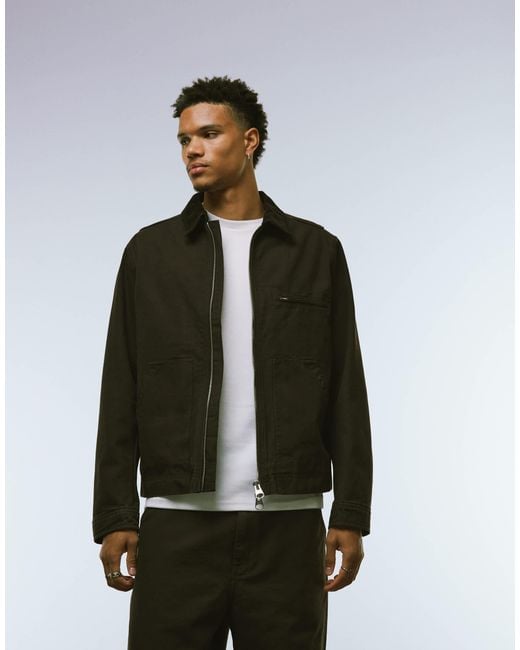 ARKET Black Canvas Zip Front Workwear Jacket for men