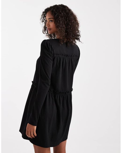 Miss Selfridge Black Ruffle Smock Mini Dress