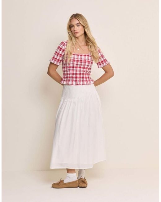Nobody's Child Check Shirred Frill Trim Top