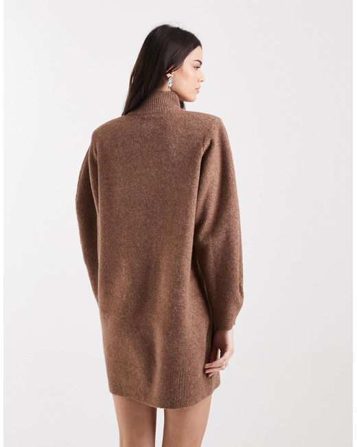 ASOS Brown Shoulder Pad Extreme Sleeve Mini Dress