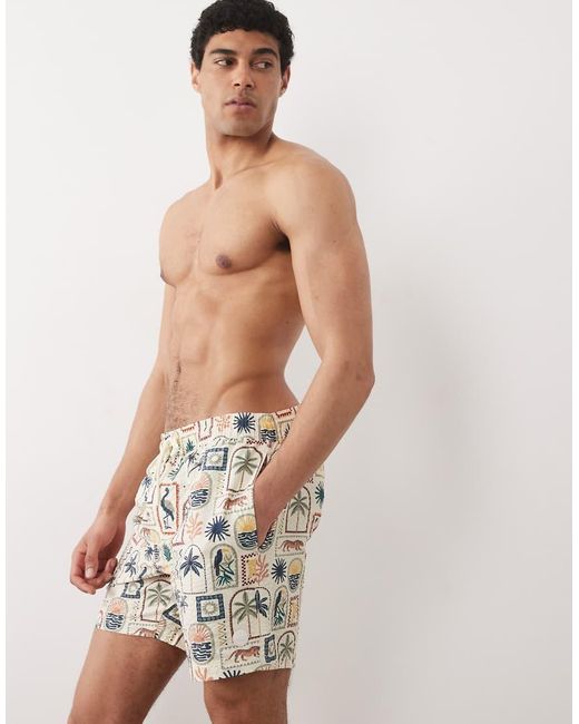 Threadbare White Palm Tree Print Swim Shorts for men