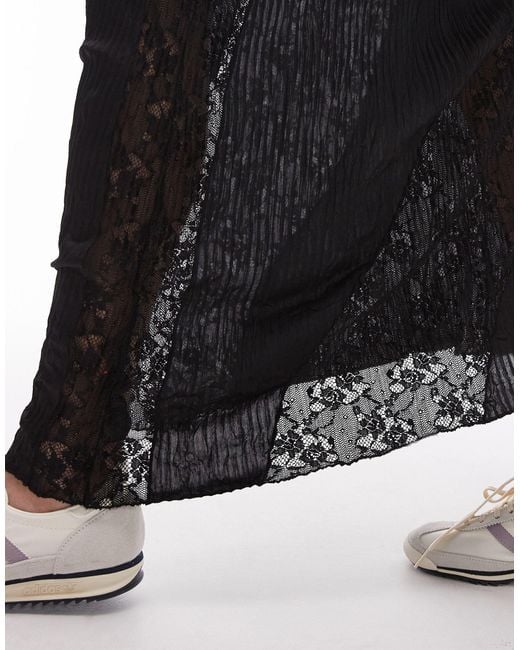 TOPSHOP Black Plisse Lace Mix Jersey Skirt