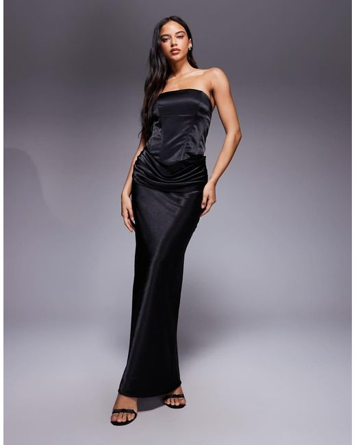 Wanderdoll Black Luna Top Satin Bandeau Corset Top Co-ord