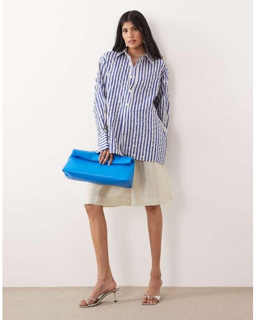 Sister Jane Blue Unisex Paros Embellished Long Sleeve Shirt
