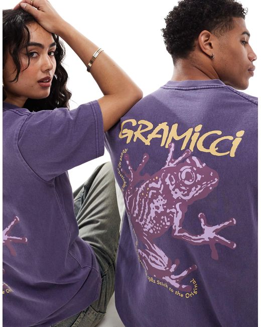 Gramicci Purple Unisex Cotton T-shirt With Frog Graphic