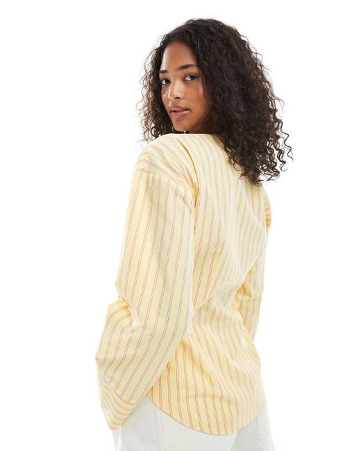 Camicia A Righe Senza Colletto Con Maniche Cocoon di ASOS in White