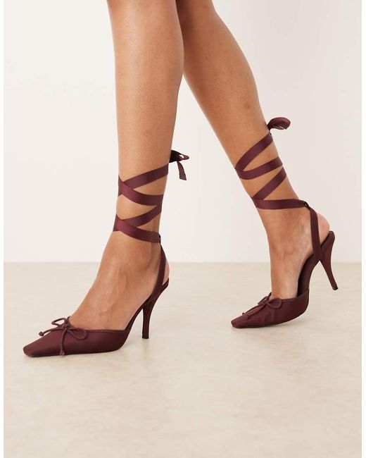 ASOS Natural Peony Tie Leg Detail High Heel Shoes