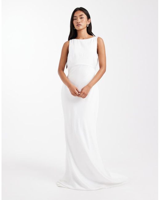 Six Stories White Bridal Satin Maxi Dress With Mesh Keyhole Back And Button Detail