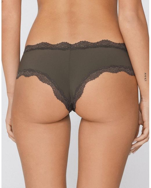 Tezenis Brown Lace And Microfibre French Knickers