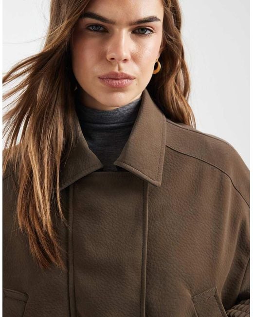 ASOS Brown Leather Look Biker Bomber Jacket