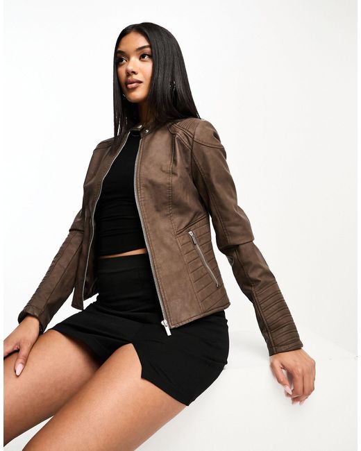 Glamorous Fitted Faux Leather Moto Jacket in Black Lyst UK
