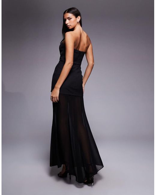 Jarlo Blue Cora Strapless Bandeau Sheer Skirt Maxi Dress