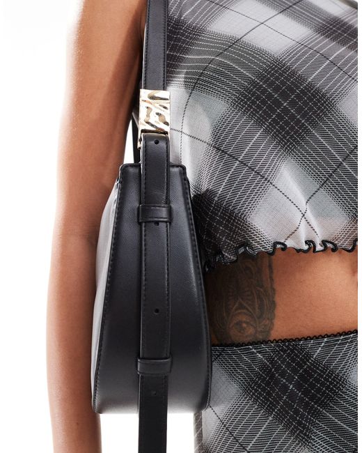 & Other Stories Black Leather Cross Body Bag With Buckle Detail