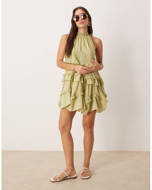 ASOS Mini Halterjurk Met Ruches En Plat Gestikte Plooien in het Multicolor