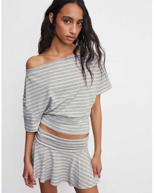 Bershka Gray Mini Skirt With Double Turn-up Waist