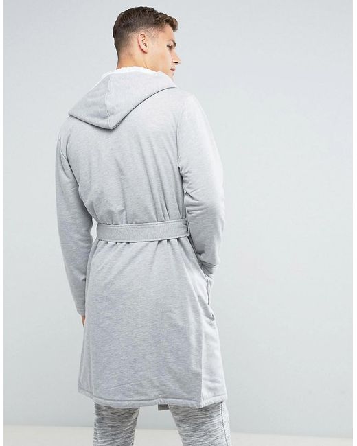 ASOS Dressing Gown With Borg Lining In Grey in Grey for Men | Lyst UK