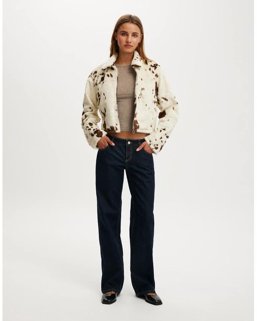 Cotton On Natural Cow Faux Fur Jacket
