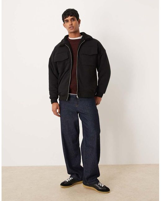 ASOS Black Relaxed Zip-through With Borg Lining for men