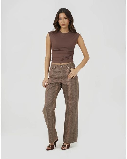 Brave Soul Brown Round Neck Sleeveless Top With Ruching