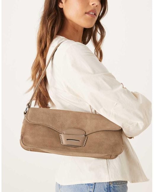 Mango Natural Leather Contrast Stitch Shoulder Bag