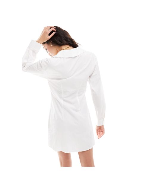 Miss Selfridge White Poplin Lace Up Mini Shirt Dress