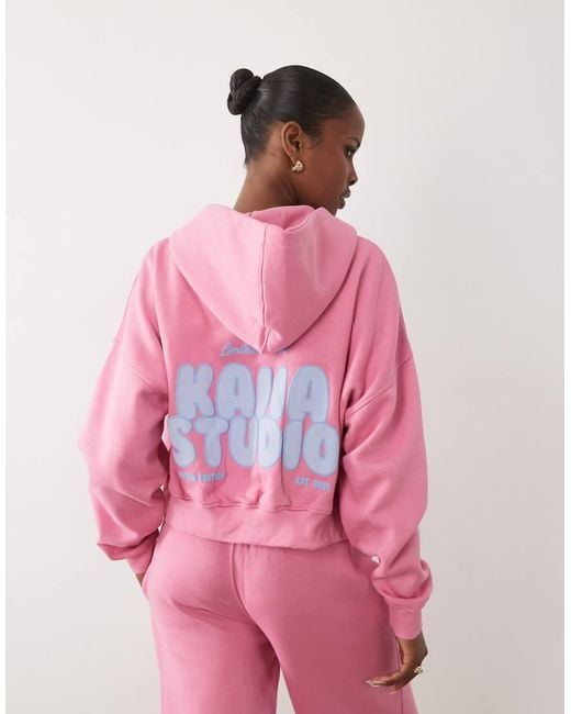 Kaiia Pink Cotton Rich Printed Logo Oversized Hoodie Co-ord