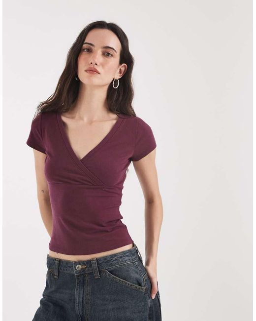 Hollister Purple V Neck Wrap Front Top