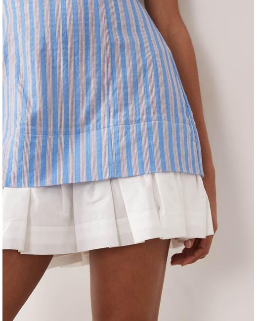 ASOS Blue Cotton Linen Bandeau Mini Sundress With Ruffle Hem