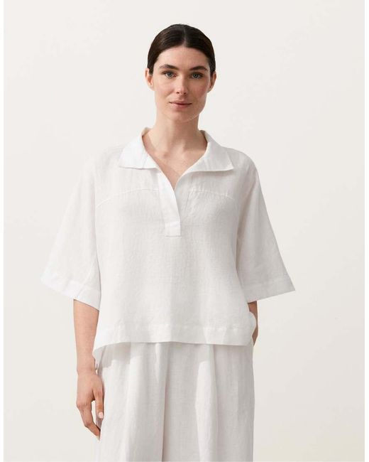 Oysho White Oversize Short-sleeved 100% Linen Shirt