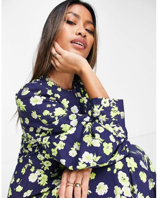 SELECTED Blue Femme Floral Volume Sleeve Maxi Dress