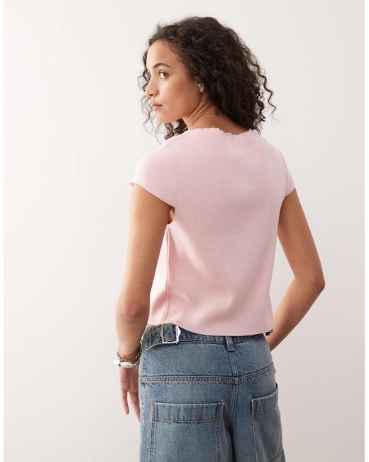 Collusion Pink Knitted Rib Button Through Top